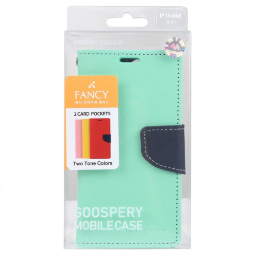 HOBOSPERY FANCY Diary Cross Motif Horizontal Flip Cuir Case avec support & Card Slots & Portefeuille pour iPhone 13 Mini (vert menthe) SG201E789-07