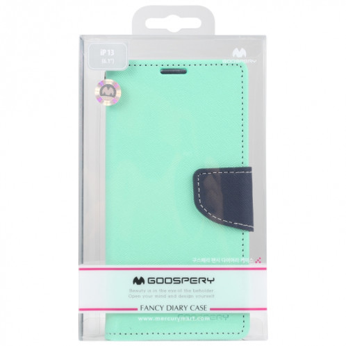HOBOSPERY FANCY Diary Cross Motif Horizontal Flip Cuir Coffret avec porte-cartes et portefeuille pour iPhone 13 (vert menthe) SG202E1843-07