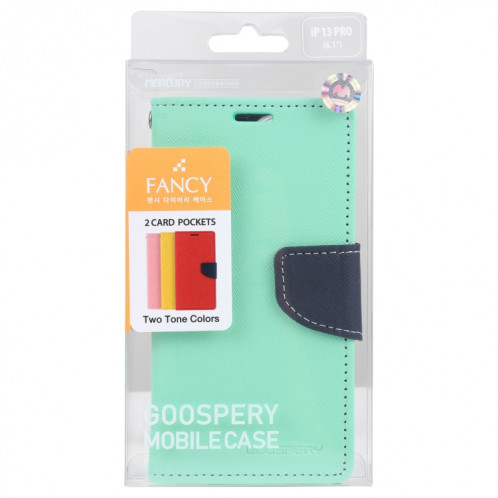 HOBOSPERY FANCY Diary Motif Cross Horizontal Flip Cuir Toot avec support & Card Slots & Portefeuille pour iPhone 13 Pro (Mint Green) SG203E1795-07