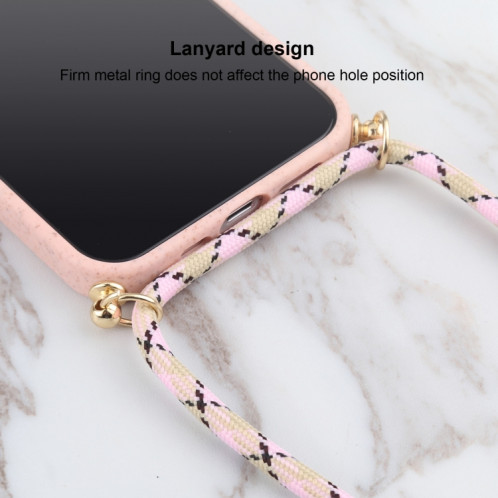 Matériau de paille de blé + TPU Case antichoc avec lanière à cou pour iPhone 13 mini (rose) SH101B1198-07