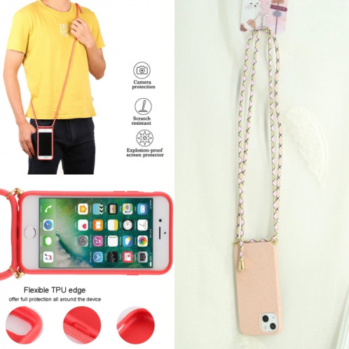 Matériau de paille de blé + TPU Case antichoc avec lanière à cou pour iPhone 13 mini (rose) SH101B1198-07