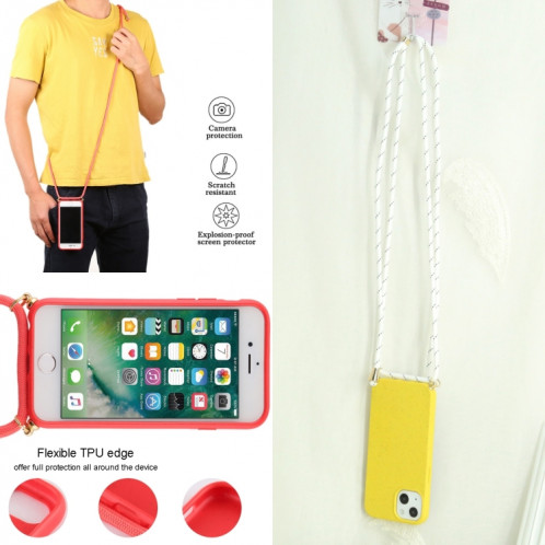 Matériau de paille de blé + TPU Cas antichoc avec lanière à cou pour iPhone 13 mini (jaune) SH101C1453-07