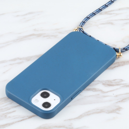 Matériau de paille de blé + TPU Case antichoc avec lanière à cou pour iPhone 13 mini (bleu) SH101D1385-07