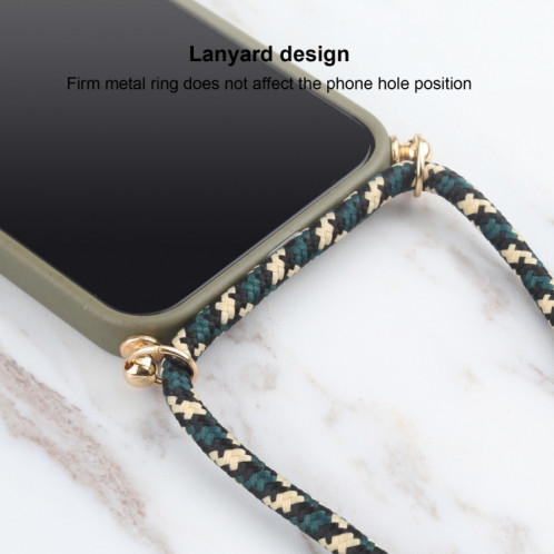 Matériau de paille de blé + TPU Case antichoc avec lanière à cou pour iPhone 13 (vert foncé) SH102A444-07