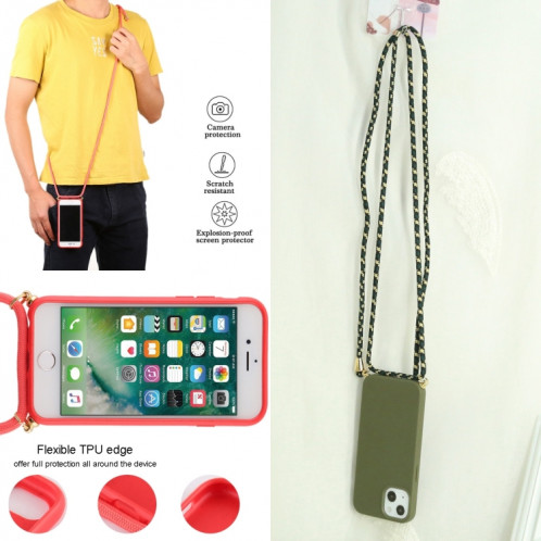 Matériau de paille de blé + TPU Case antichoc avec lanière à cou pour iPhone 13 (vert foncé) SH102A444-07