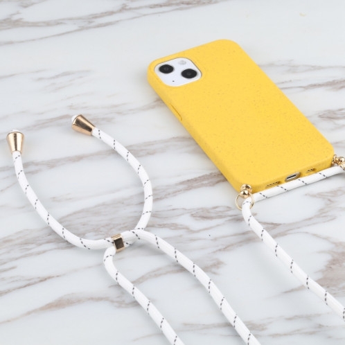 Matériau de paille de blé + TPU Case antichoc avec lanière à cou pour iPhone 13 (jaune) SH102C341-07