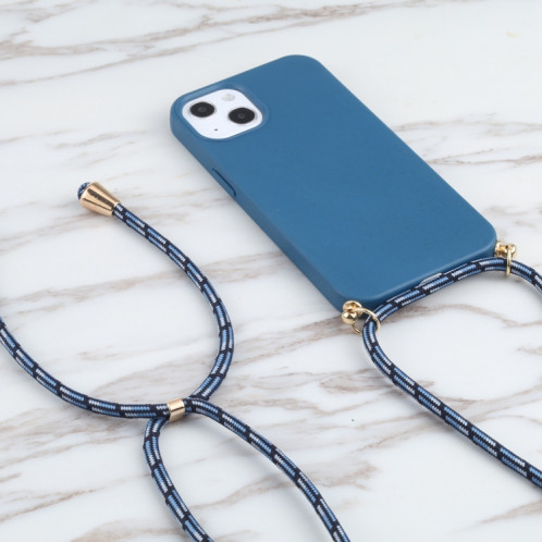 Matériau de paille de blé + TPU Case antichoc avec lanière à col pour iPhone 13 (bleu) SH102D1888-07