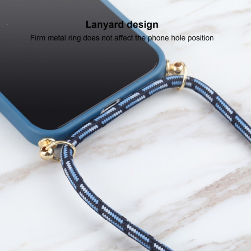 Matériau de paille de blé + TPU Case antichoc avec lanière à col pour iPhone 13 (bleu) SH102D1888-07