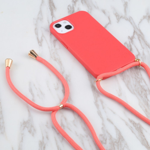 Matériau de paille de blé + TPU Case antichoc avec lanière à col pour iPhone 13 (rouge) SH102E221-07