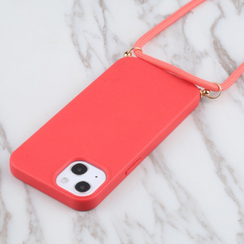 Matériau de paille de blé + TPU Case antichoc avec lanière à col pour iPhone 13 (rouge) SH102E221-07