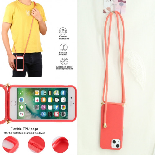 Matériau de paille de blé + TPU Case antichoc avec lanière à col pour iPhone 13 (rouge) SH102E221-07