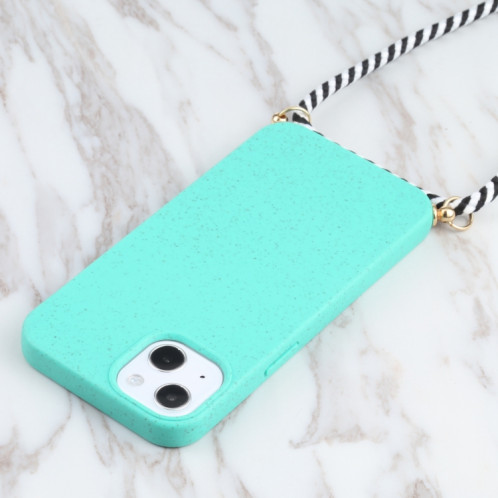 Matériel de paille de blé + TPU Case antichoc avec lanière à col pour iPhone 13 (vert) SH102F1229-07