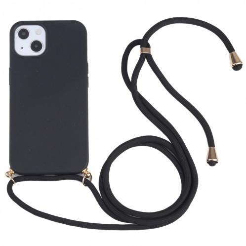 Matériau de la paille de blé + TPU Case antichoc avec lanière à col pour iPhone 13 (noir) SH102G607-07