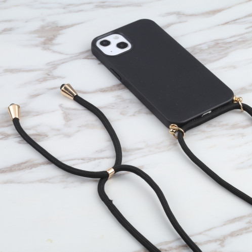Matériau de la paille de blé + TPU Case antichoc avec lanière à col pour iPhone 13 (noir) SH102G607-07