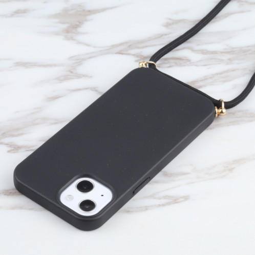 Matériau de la paille de blé + TPU Case antichoc avec lanière à col pour iPhone 13 (noir) SH102G607-07
