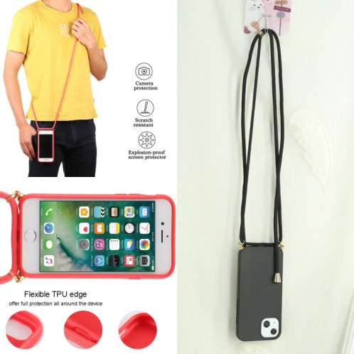 Matériau de la paille de blé + TPU Case antichoc avec lanière à col pour iPhone 13 (noir) SH102G607-07