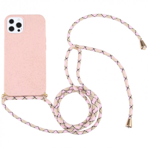 Matériau de paille de blé + TPU Case antichoc avec lanière à cou pour iPhone 13 Pro (rose) SH103B520-07