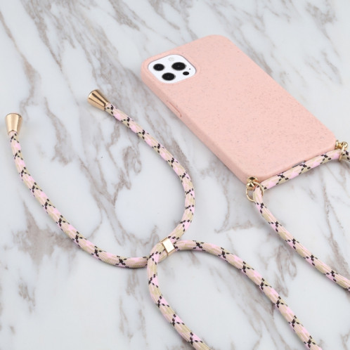 Matériau de paille de blé + TPU Case antichoc avec lanière à cou pour iPhone 13 Pro (rose) SH103B520-07