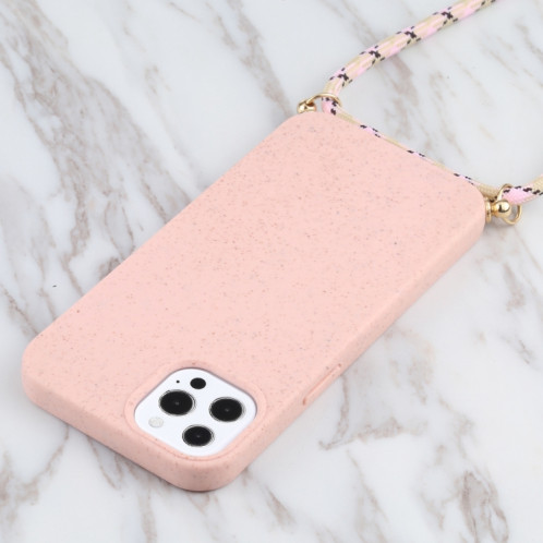 Matériau de paille de blé + TPU Case antichoc avec lanière à cou pour iPhone 13 Pro (rose) SH103B520-07