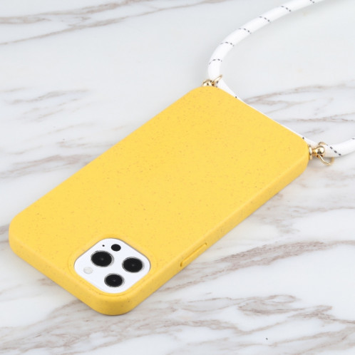 Matériau de paille de blé + TPU Case antichoc avec lanière à cou pour iPhone 13 Pro (Jaune) SH103C1284-07