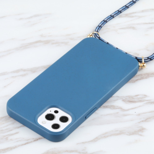 Matériau de paille de blé + TPU Case antichoc avec lanière à col pour iPhone 13 Pro (Bleu) SH103D989-07