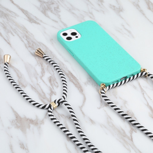 Matériau de paille de blé + TPU Cas antichoc avec lanière à col pour iPhone 13 Pro (Vert) SH103F1024-07