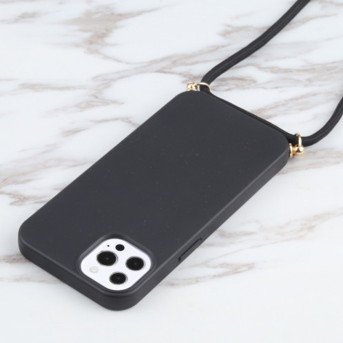 Matériau de paille de blé + TPU Case antichoc avec lanière à col pour iPhone 13 Pro (Noir) SH103G1264-07