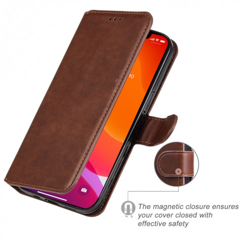 Texture de mollet classique PU + TPU Horizontal Flip Cuir Too avec support et portefeuille pour iPhone 13 PRO (Brown) SH603C1547-07