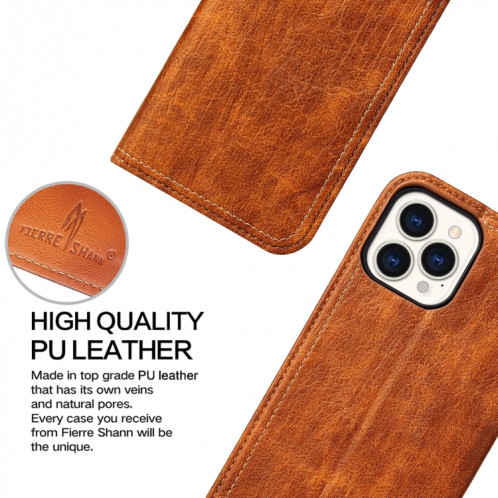 Fierre Shann Retro Tree Texture Texture PU Horizontal Horizontal Horizontal avec support & Portefeuille pour iPhone 13 PRO (Brown) SF803B1149-07