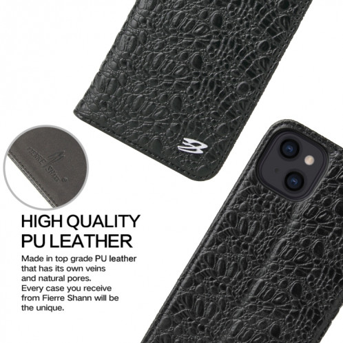 Fierre Shann Crocodile Texture magnétique Horizontal Horizontal Véritable étui en cuir avec support et fente pour carte pour iPhone 13 (noir) SF902A405-08