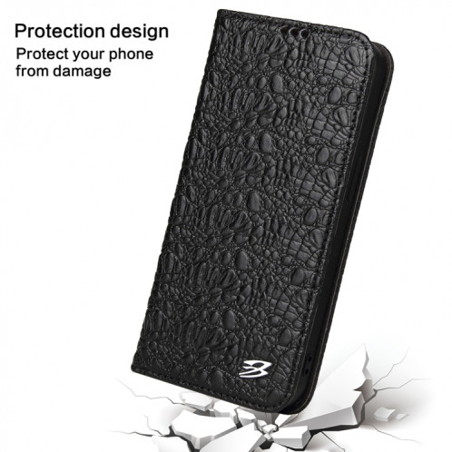 Fierre Shann Crocodile Texture magnétique Horizontal Horizontal Véritable étui en cuir avec support et fente pour carte pour iPhone 13 (noir) SF902A405-08