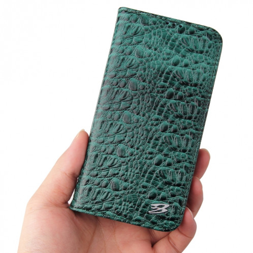 Fierre Shann Crocodile Texture magnétique Horizontal Horizontal Véritable étui en cuir véritable avec support et fente pour carte pour iPhone 13 (vert) SF902B210-08