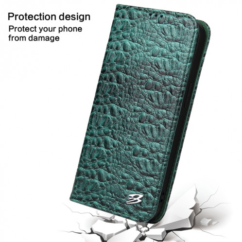 Fierre Shann Crocodile Texture magnétique Horizontal Horizontal Véritable étui en cuir véritable avec support et fente pour carte pour iPhone 13 (vert) SF902B210-08