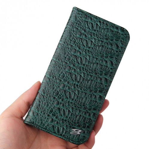 Fierre Shann Crocodile Texture magnétique Horizontal Horizontal Véritable étui en cuir avec support et fente pour carte pour iPhone 13 PRO (Vert) SF903B355-08