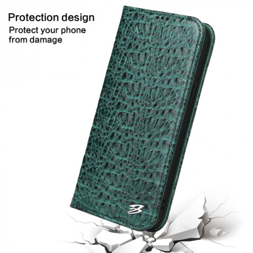 Fierre Shann Crocodile Texture magnétique Horizontal Horizontal Véritable étui en cuir avec support et fente pour carte pour iPhone 13 PRO (Vert) SF903B355-08