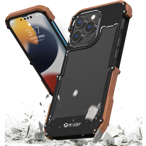 R-Just Ironwood Man Humbood Metal + Boîte Bumper Cas de protection pour iPhone 13 SR9602877-07