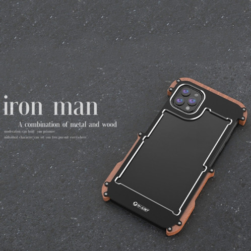 R-Just Ironwood Man Humbood Metal + Boîte Bumper Cas de protection pour iPhone 13 SR9602877-07