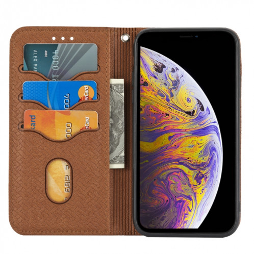 Texture tissée Couture Magnétique Horizontal Horizontal Boîtier en cuir PU avec porte-carte et portefeuille et lanière pour iPhone 13 (Brown) SH308A1227-07