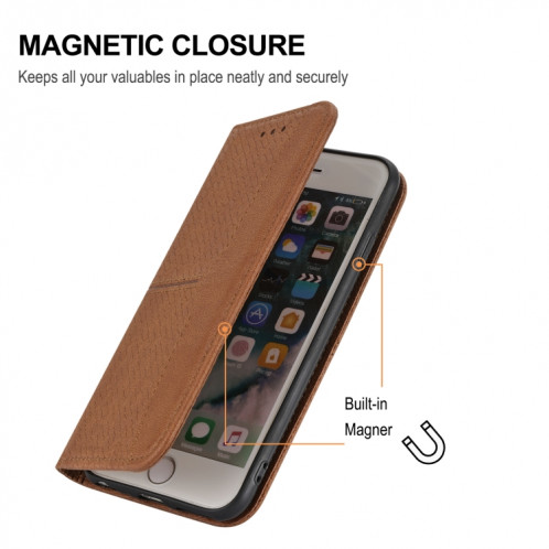 Texture tissée Couture Magnétique Horizontal Horizontal Boîtier en cuir PU avec porte-carte et portefeuille et lanière pour iPhone 13 (Brown) SH308A1227-07