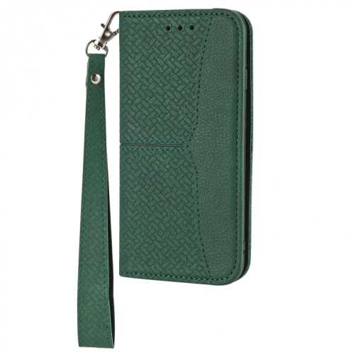 Texture tissée Couture Magnetic Horizontal Horizontal Boîtier en cuir PU avec porte-cartes et portefeuille et lanière pour iPhone 13 (vert) SH308B932-07