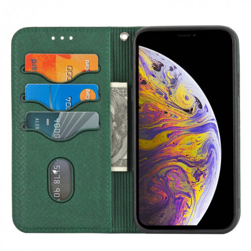 Texture tissée Couture Magnetic Horizontal Horizontal Boîtier en cuir PU avec porte-cartes et portefeuille et lanière pour iPhone 13 (vert) SH308B932-07