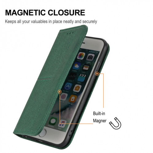 Texture tissée Couture Magnetic Horizontal Horizontal Boîtier en cuir PU avec porte-cartes et portefeuille et lanière pour iPhone 13 (vert) SH308B932-07