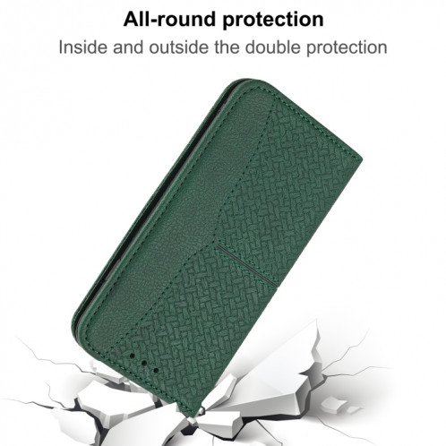 Texture tissée Couture Magnetic Horizontal Horizontal Boîtier en cuir PU avec porte-cartes et portefeuille et lanière pour iPhone 13 (vert) SH308B932-07