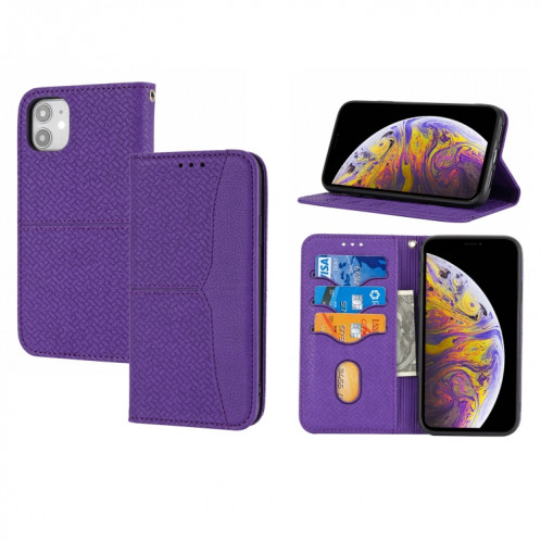 Texture tissée Couture Magnétique Horizontal Horizontal Boîtier en cuir PU avec porte-carte et portefeuille et longe pour iPhone 13 (violet) SH308E1387-07