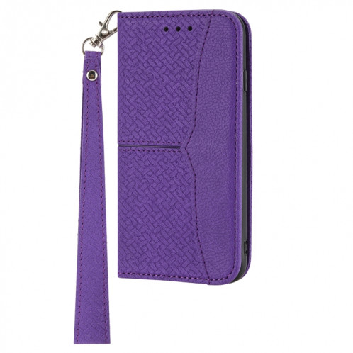 Texture tissée Couture Magnétique Horizontal Horizontal Boîtier en cuir PU avec porte-carte et portefeuille et longe pour iPhone 13 (violet) SH308E1387-07