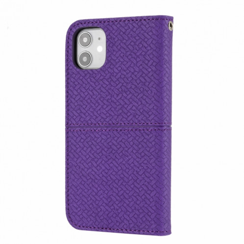 Texture tissée Couture Magnétique Horizontal Horizontal Boîtier en cuir PU avec porte-carte et portefeuille et longe pour iPhone 13 (violet) SH308E1387-07