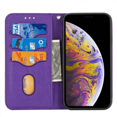 Texture tissée Couture Magnétique Horizontal Horizontal Boîtier en cuir PU avec porte-carte et portefeuille et longe pour iPhone 13 (violet) SH308E1387-07