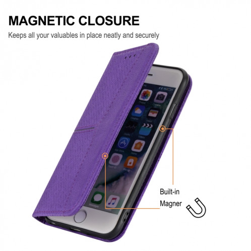 Texture tissée Couture Magnétique Horizontal Horizontal Boîtier en cuir PU avec porte-carte et portefeuille et longe pour iPhone 13 (violet) SH308E1387-07