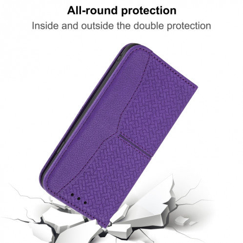 Texture tissée Couture Magnétique Horizontal Horizontal Boîtier en cuir PU avec porte-carte et portefeuille et longe pour iPhone 13 (violet) SH308E1387-07