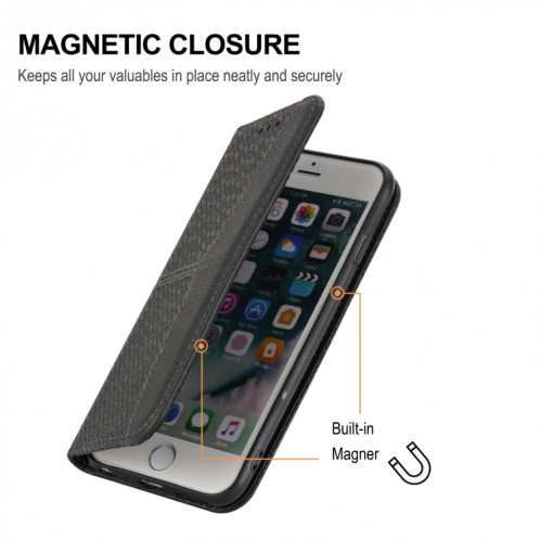 Texture tissée Couture Magnétique Horizontal Horizontal Boîtier en cuir PU avec support & carte Slots & Portefeuille et longe pour iPhone 13 (noir) SH308F1389-07